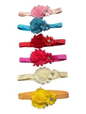 Baby Girl Hairbands Lot of 6 Colourful Floral Crystal Toddler Elastic Headbands